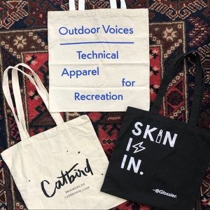 Glossier, Catbird NYC, Outdoor Voices totes.